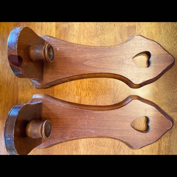 Pair of wood heart wall scones candlestick holders - Picture 4 of 8